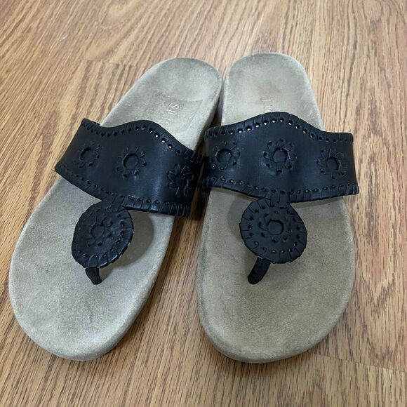 Jack Rogers Black leather thong slip on sandals size 5.5 - Picture 7 of 7